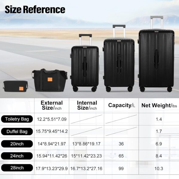 Romswi 4-Piece Luggage Set with Cup Holder TSA Lock, 20" 28" Hardside Spinner Suitcase with Duffel Bag, Lightweight Durable PC+ABS Black Travel Luggage - Image 8
