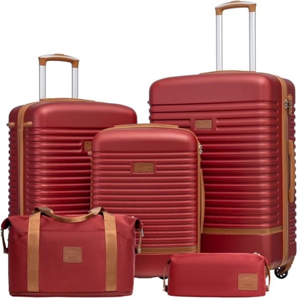 Coolife Suitcase Set 3 Piece Luggage Set Carry On Travel Luggage TSA Lock Spinner Wheels Hardshell Lightweight Luggage Set(Red, 5 piece set)