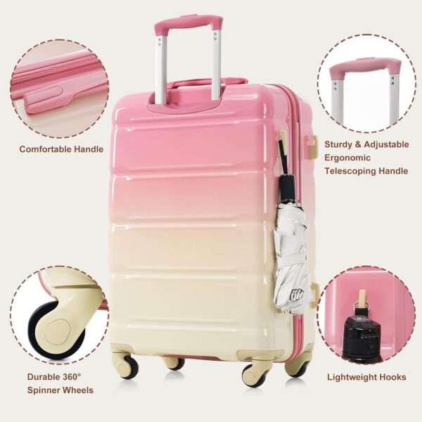 Merax 3 Luggage Set, ABS Hardshell Suitcases Spinner Wheels with USB Port, Pink and Yellow, 20/24/28 Inch - Image 3