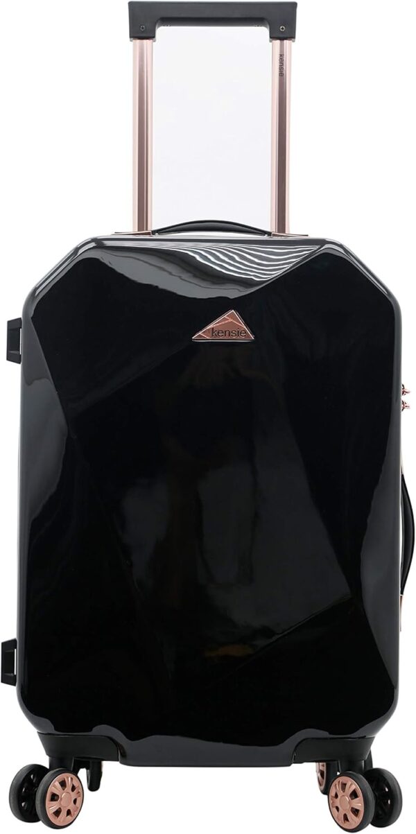 kensie Women's Shiny Diamond Hardside Spinner Luggage, Black, 2-Piece Set (20/28) - Image 4