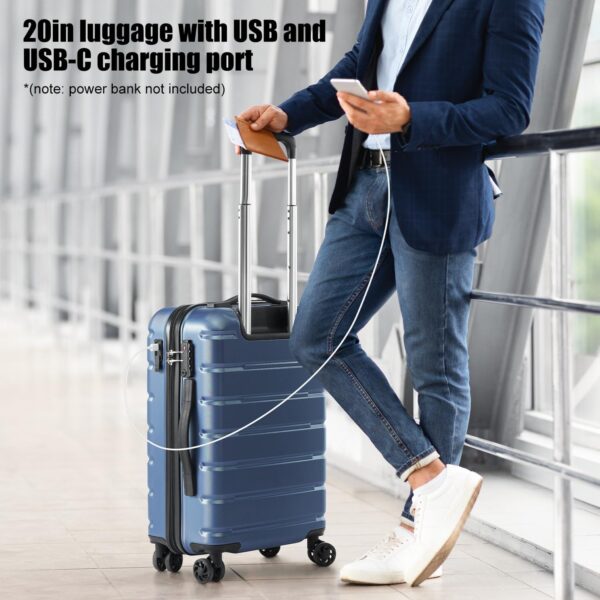 Coolife Luggage Suitcase Carry-on Spinner TSA Lock USB Port Expandable (only 28’’) Lightweight Hardside Luggage (Teal Blue, 3 piece set) - Image 2