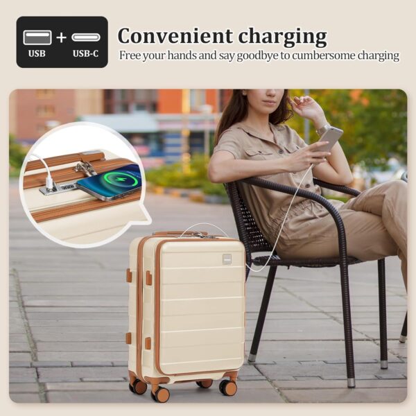 imiomo Luggage Sets 5 Piece with TSA Locks, Hardside Carry On Suitcase Set with Spinner Wheel, Lightweight Travel Luggage with USB Port, White - Image 3