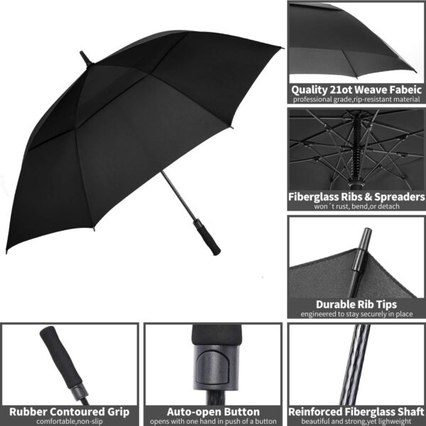 MRTLLOA 54/62/68/72 Inch Automatic Open Golf Umbrella, Extra Large Oversize Double Canopy Vented Windproof Waterproof Stick Umbrellas for Rain - Image 4