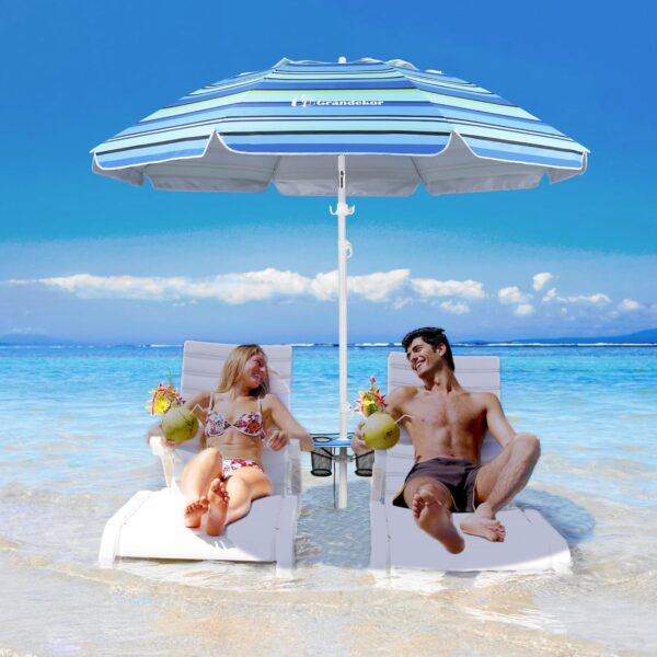 Grandekor 7FT Beach Umbrellas for Sand Heavy Duty Wind Portable Beach Umbrella with Table Travel Beach Umbrella with Carry Bag Sun Umbrella Beach, UV 50+ - Image 8