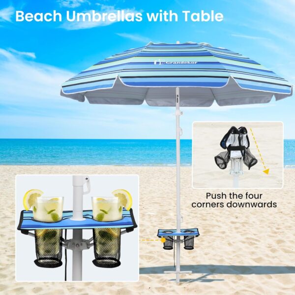 Grandekor 7FT Beach Umbrellas for Sand Heavy Duty Wind Portable Beach Umbrella with Table Travel Beach Umbrella with Carry Bag Sun Umbrella Beach, UV 50+ - Image 7