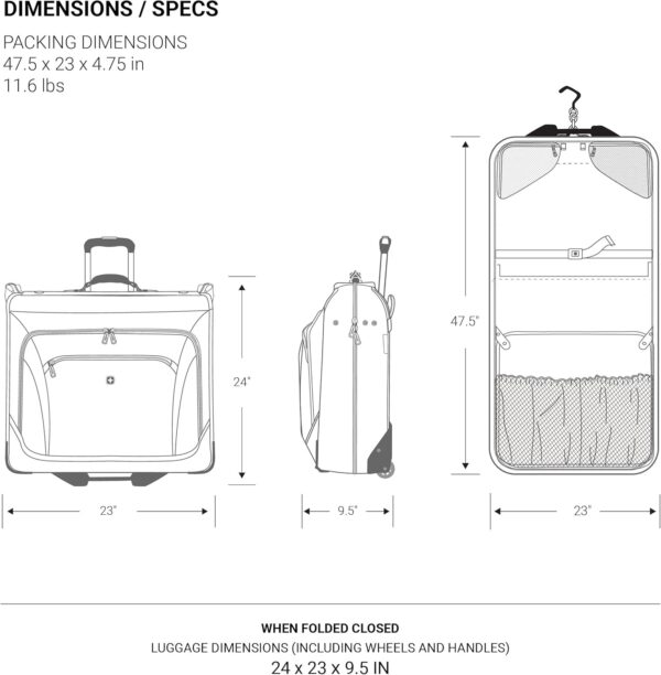 SwissGear 7895 Premium Rolling Garment Bag, Bonus Hanging Feature, Men's and Women's, Carry-on Luggage - Grey Heather - Image 6