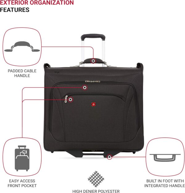 SwissGear 7895 Premium Rolling Garment Bag, Bonus Hanging Feature, Men's and Women's, Carry-on Luggage - Grey Heather - Image 3