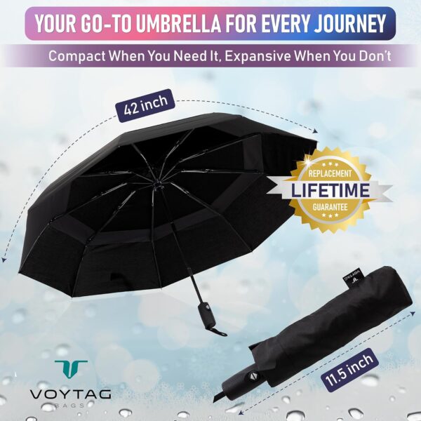 Travel Umbrella - Windproof Compact - Small Mini Portable Umbrella for Rain with Automatic Open Close, Durable & Lightweight, Waterproof Canopy, Fits in Backpack & Purse - Image 2