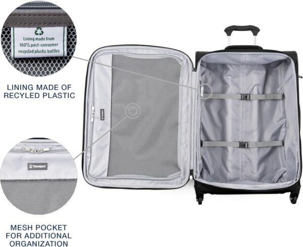 Travelpro Maxlite 5 Softside Expandable Checked Luggage with 4 Spinner Wheels, Lightweight Suitcase, Men and Women, Black, Checked Medium 25-Inch - Image 5