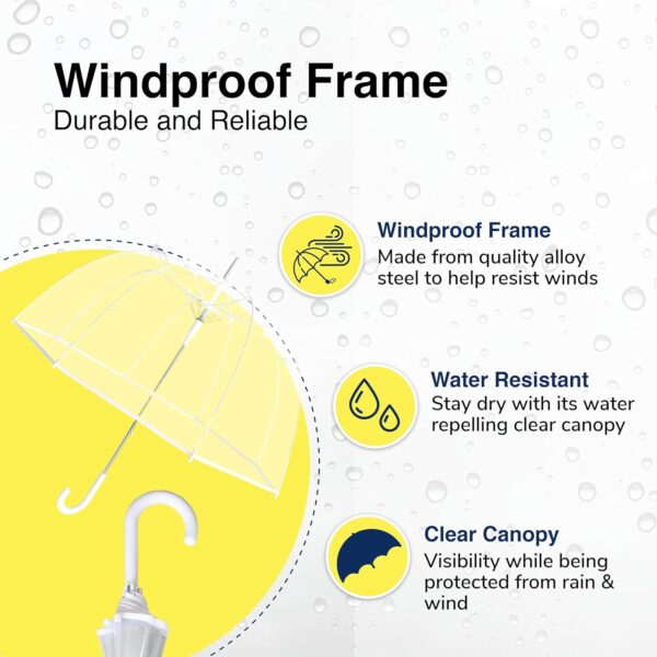 Weather Station Automatic Rain Umbrella, Compact Clear Dome, Windproof, Waterproof, Lightweight, and Packable for Travel, Full 52 Inch Arc, White - Image 4