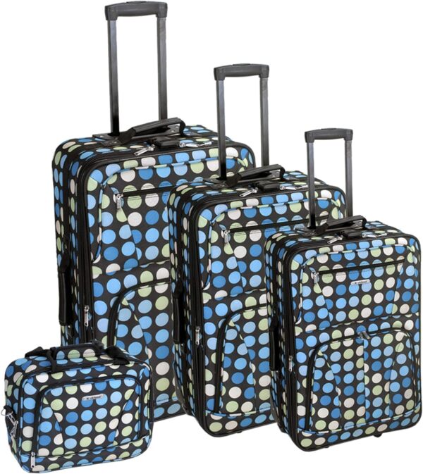 Rockland Polka Softside Upright Luggage Set with telescoping_handle, Multi/Blue Dot, 4-Piece (14/19/24/28)