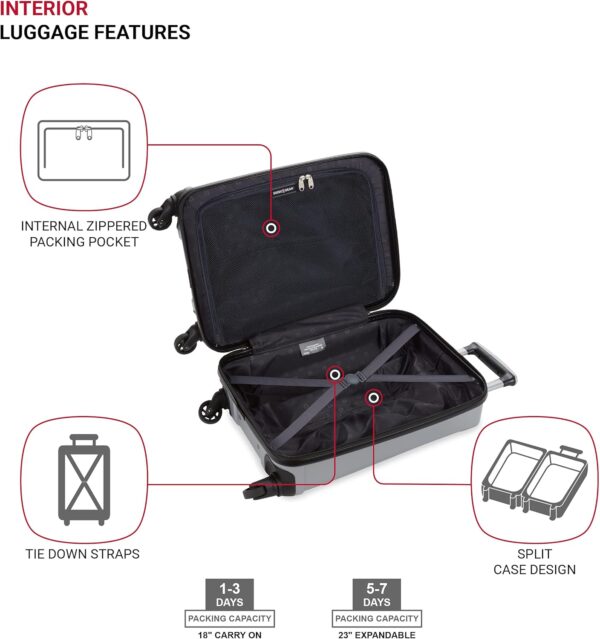 SwissGear 3750 Hardside Luggage with Spinner Wheels, Silver, 2-Piece Set (18.5/23) - Image 4
