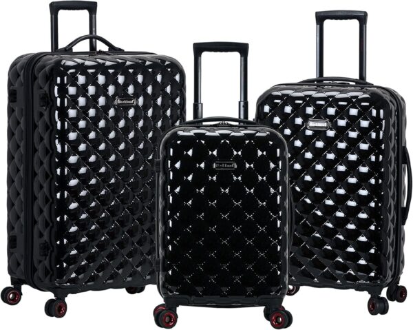 Rockland Quilt Hardside Expandable Spinner Wheel Luggage, Black, 3-Piece Set (20/24/28)