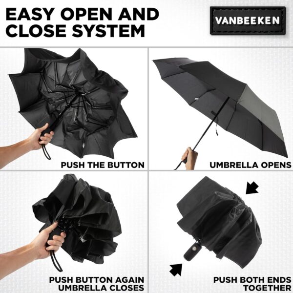 Travel Umbrella by Van Beeken - Compact Umbrella for Travel, Portable Windproof Umbrellas for Rain - Image 3