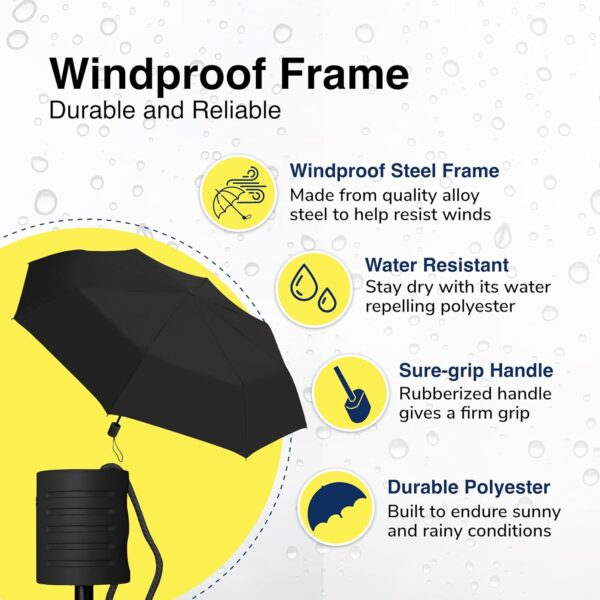 Weather Station Mini Manual Rain Umbrella, Windproof, Lightweight and Packable for Travel, Full 42 Inch Arc, Black - Image 4