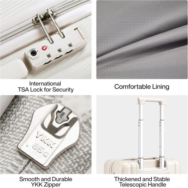 Hanke Luggage Sets 2 piece Carry On Luggage with Wheels PC Hard Shell Suitcases Lightweight Checked Travel Luggage Large Travel Suitcase Woman Men 20/29 Inch(Ivory White) - Image 9