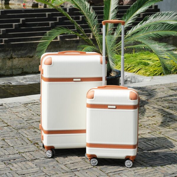 3 Piece ABS Hard Shell Suitcase Luggage Set with TSA Lock and Durable Corner Guards 8 Wheels Suitcase for Effortless Trave (White and Brown) - Image 7