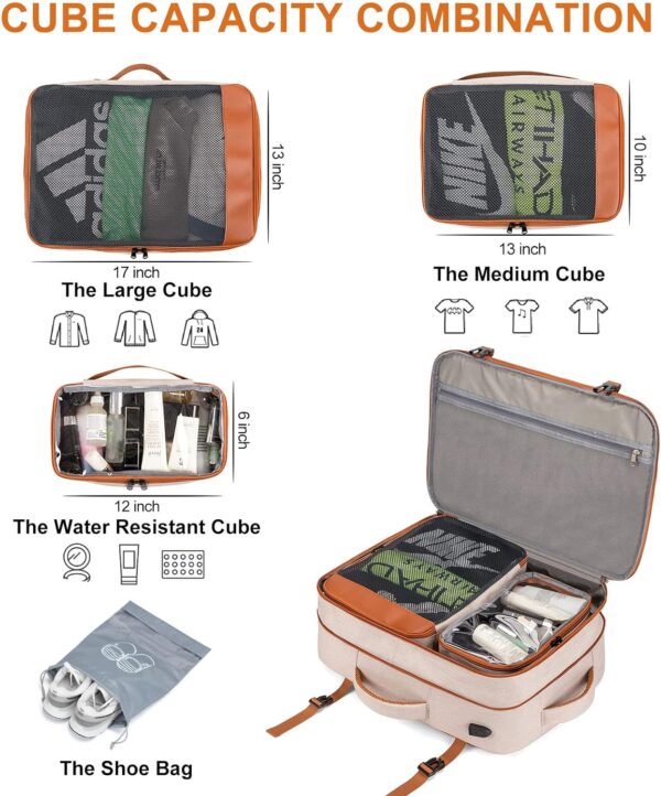 Carry on Travel Backpacks, Extra Large 40L Flight Approved for Men & Women,Expandable Suitcase With 4 Packing Cubes,Water Resistant Luggage Daypack Business Weekender Bag,Beige - Image 4