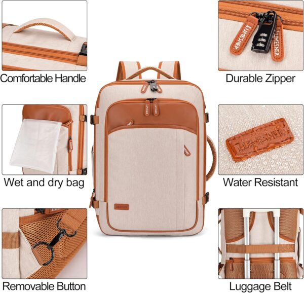 Carry on Travel Backpacks, Extra Large 40L Flight Approved for Men & Women,Expandable Suitcase With 4 Packing Cubes,Water Resistant Luggage Daypack Business Weekender Bag,Beige - Image 7