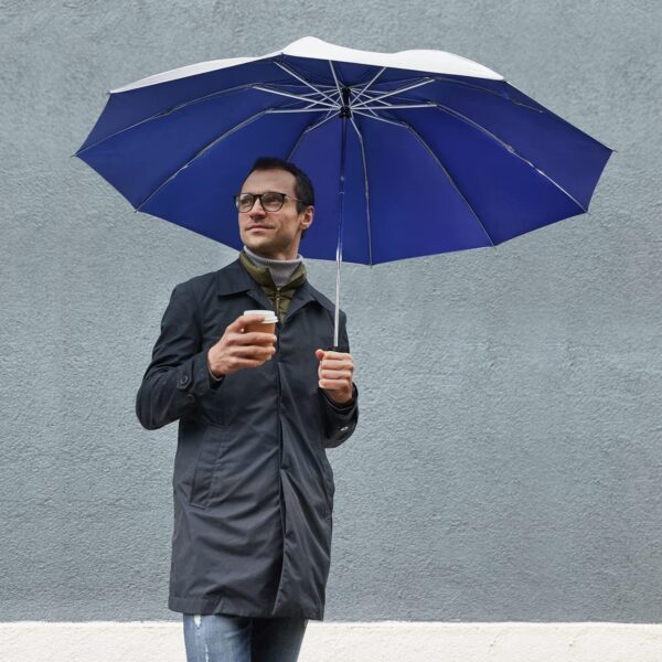 G4Free UPF 50+ UV Protection 54 Inch Large Reverse Travel Umbrella, 10 Ribs Windproof Compact Sun Blocking Inverted Car Umbrellas Automatic Open Close (Blue/Silver) - Image 8