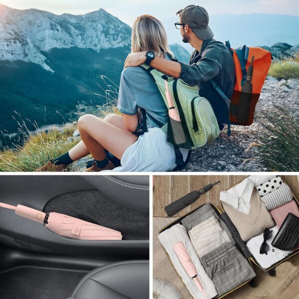2-Pack Windproof, Waterproof, UV-Blocking Portable Travel Umbrella, Compact Sun & Rain Folding Umbrella, Double Rib Structure, Large Auto Open and Close Car Umbrella - Image 7
