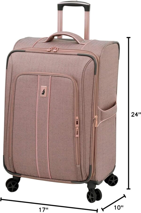 LONDON FOG Newcastle Softside Expandable Spinner Luggage, Rose Charcoal Herringbone, Checked-Medium 24-Inch - Image 6