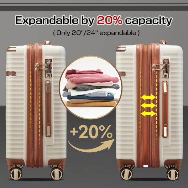 Joyway Expandable Carry on Luggage Sets Airline Approved with TSA Lock, Lightweight Hard Shell 20 Inch Carry-on Suitcase with Spinner Wheels, White - Image 2