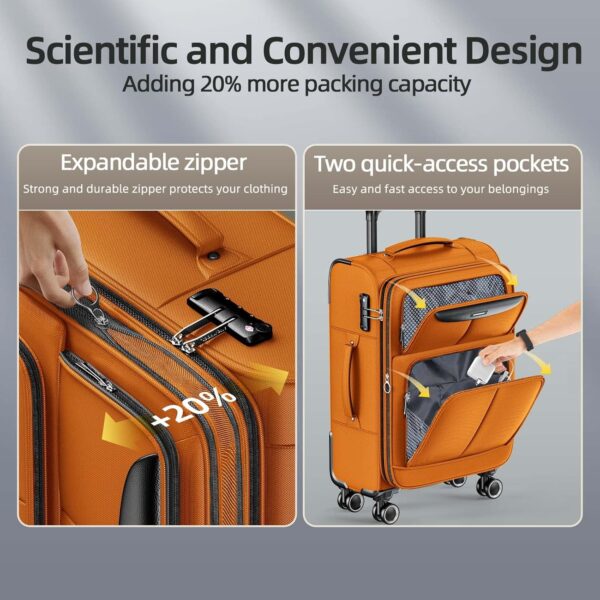 SHOWKOO Luggage Sets 3 Piece Softside Expandable Lightweight Durable Suitcase Sets Double Spinner Wheels TSA Lock Hot Orange (20in/24in/28in) - Image 5