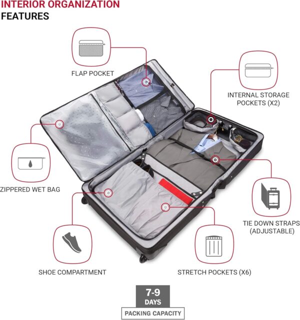 SwissGear 7895 Premium Rolling Garment Bag, Bonus Hanging Feature, Men's and Women's, Carry-on Luggage - Grey Heather - Image 4