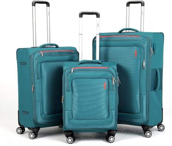 Luggage Sets 3Piece Softside Extra Large Size Expandable Lightweight Durable Suitcase Sets Double Spinner Wheels Combination Lock Blue Luggage For Overseas Journey(21in/25in/29in)(Teal) - Image 9