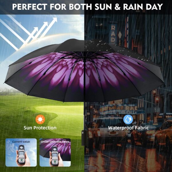 Windproof Trave Inverted Umbrella With Reflective Stripe, Reverse Compact Umbrellas for Rain, Portable Large Folding Sun UV Automatic Upside Down Umbrella for Car Backpack - Image 3