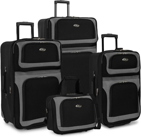 U.S. Traveler New Yorker Lightweight Softside Expandable Travel Rolling Luggage, Black/Grey, 4-Piece Set (15/21/25/29)