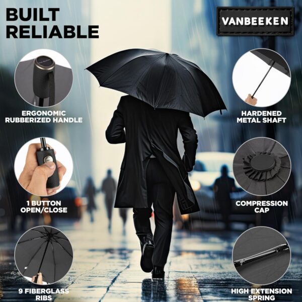 Travel Umbrella by Van Beeken - Compact Umbrella for Travel, Portable Windproof Umbrellas for Rain - Image 2