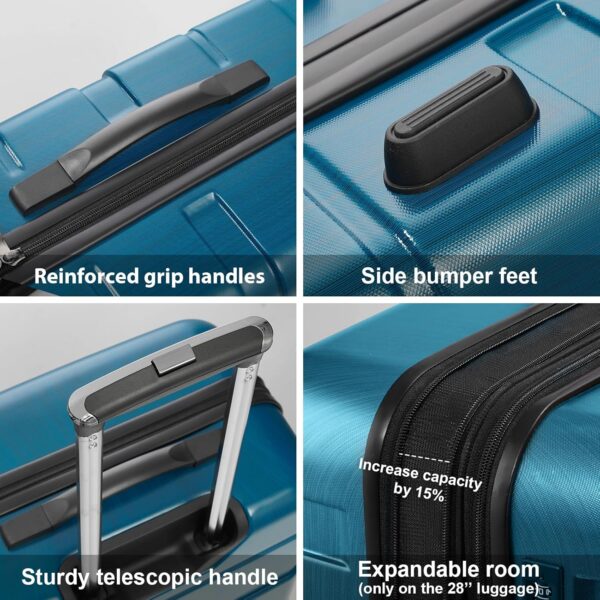 Coolife Luggage Expandable 3 Piece Sets PC+ABS Spinner Suitcase 20 inch 24 inch 28 inch (Teal., 3 piece set) - Image 4
