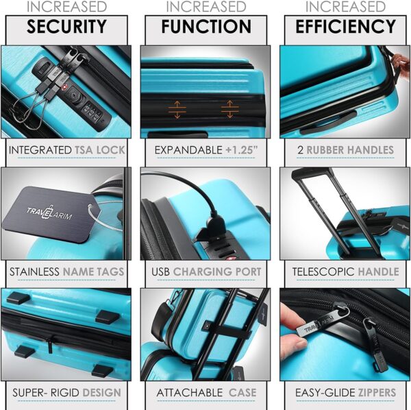 Hard Shell Luggage Sets with Spinner Wheels 4 Piece, Expandable Large Suitcases with TSA Lock, Travel Large Suitcase Set, Teal Luggage Set - Image 3
