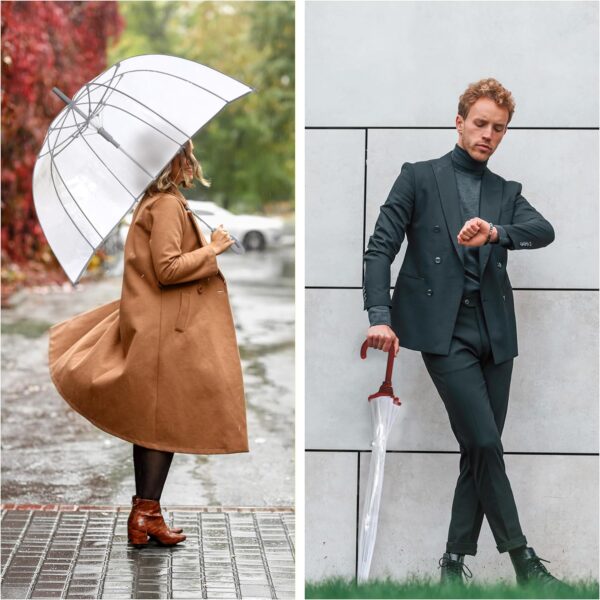 Weather Station Automatic Rain Umbrella, Compact Clear Dome, Windproof, Waterproof, Lightweight, and Packable for Travel, Full 52 Inch Arc, White - Image 6