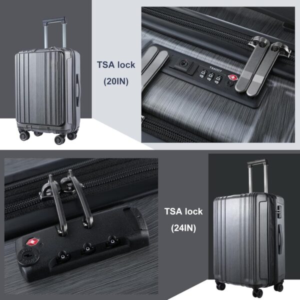 2 Piece Luggage Set 20/28 Inch, 20” Carry On with Front Pocket, 28” with Expandable Zipper, ABS+PC Hardshell Lightweight Suitcase, Silver Gray - Image 4