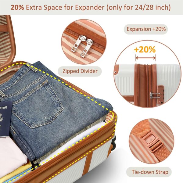 3 Piece ABS Hard Shell Suitcase Luggage Set with TSA Lock and Durable Corner Guards 8 Wheels Suitcase for Effortless Trave (White and Brown) - Image 6