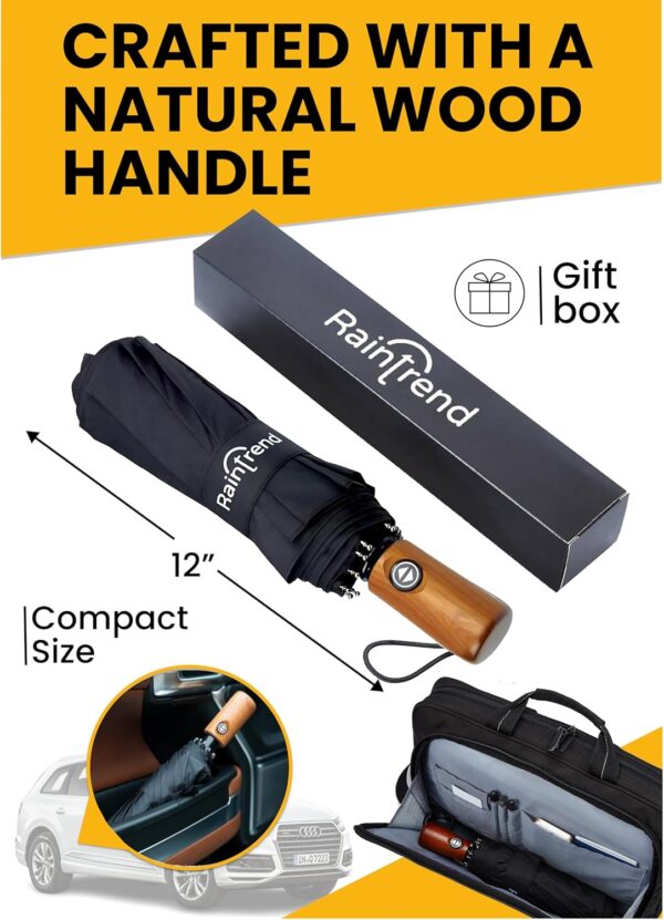 Windproof Travel Umbrellas for Rain Automatic +10% Bigger Canopy Strong Frame Compact Folding Portable Umbrella for Women Men Backpack Purse - Image 3