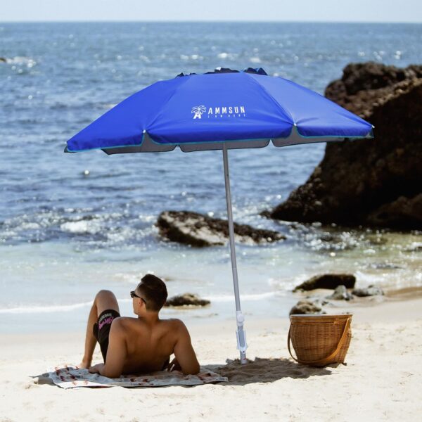 AMMSUN 6.5ft twice folded Portable beach umbrella with sand anchor windproof, Push Button Tilt and Air vent UPF 50+ Protection Fits in a large Suitcase for Patio Garden Beach Pool Backyard Blue - Image 3
