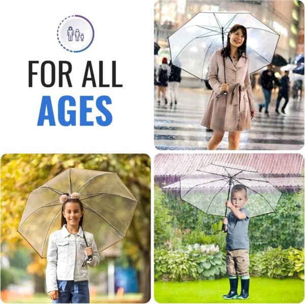 Clear, Windproof Travel Umbrella for Rain - One-Click Auto Open and Close, Durable & Compact Umbrella, Strong Fiberglass Frame, Waterproof Canopy - Backpack, Purse, Portable Umbrella for Travel - Image 6