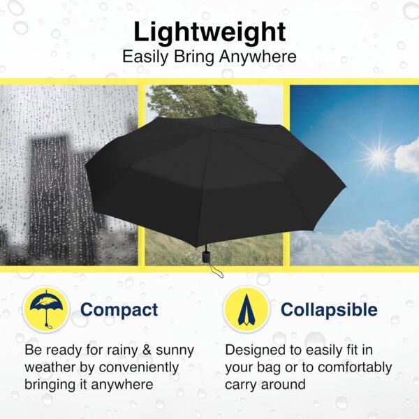 Weather Station Mini Manual Rain Umbrella, Windproof, Lightweight and Packable for Travel, Full 42 Inch Arc, Black - Image 5