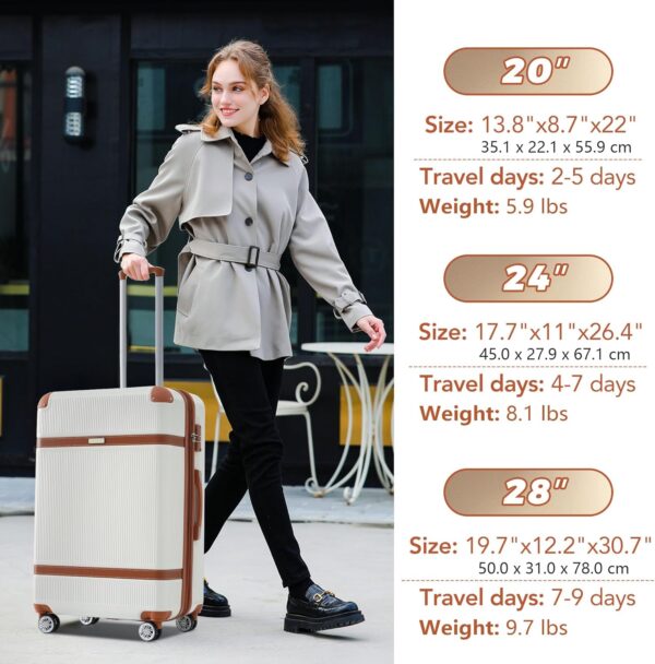 3 Piece ABS Hard Shell Suitcase Luggage Set with TSA Lock and Durable Corner Guards 8 Wheels Suitcase for Effortless Trave (White and Brown) - Image 2