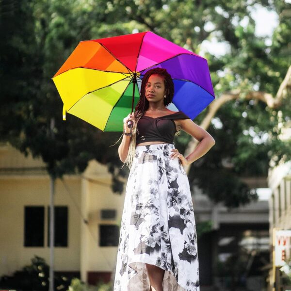Rainbow Umbrella Folding for Adults - Double Canopy Vented Windproof Automatic Folding Travel Umbrella Rainbow Compact for Rain&Sun - Image 6