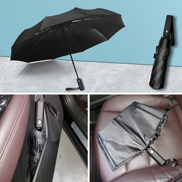 Windproof Travel Umbrella, Rain Sun and UV Resistant Auto Open Close Compact Portable Folding Umbrella for Car, Backpack, Men and Women, Black - Image 7