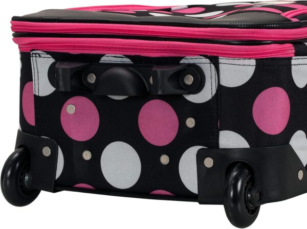 Rockland Escape 4-Piece Softside Upright Luggage Set, Telescoping Handles, Multi/Pink Dot, (14/19/24/28) - Image 4