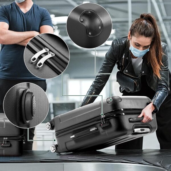 Karl home 3-Piece Luggage Set Travel Lightweight Suitcases with Rolling Wheels, TSA lock & Moulded Corner, Carry on Luggages for Business, Trip, Black (20"/24"/28") - Image 6