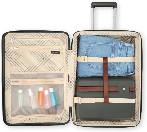 Virtuosa Hardside 21 Inch Carry On Luggage - Airline Approved with 360° Spinner Wheels, RightHeight™ Adjustable Handle - Zippered WetPak™ - TSA Lock - Expandable Light Polycarbonate Shell - Pine Green - Image 5