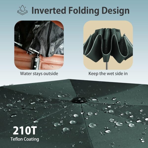 Urvoix Travel Umbrella Compact Windproof - Vented Double Canopy Umbrellas for Rain, Portable Umbrella Inverted Automatic Open Close with Reflective Strip - Image 4
