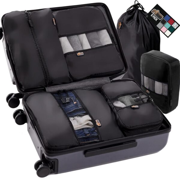 GORILLA GRIP 6 Set Packing Cubes, Travel Essentials for Suitcase, Mesh Organizer Bags for Clothes Toiletries Shoes and Laundry, Luggage and Carry On Airplane Accessories, Traveling Must Haves Black